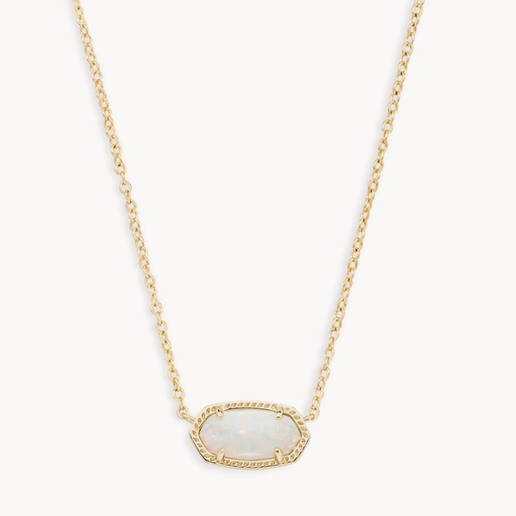 Kendra Scott Elisa Gold Pendant Necklace in White Lab Grown Opal - Picture 1 of 6